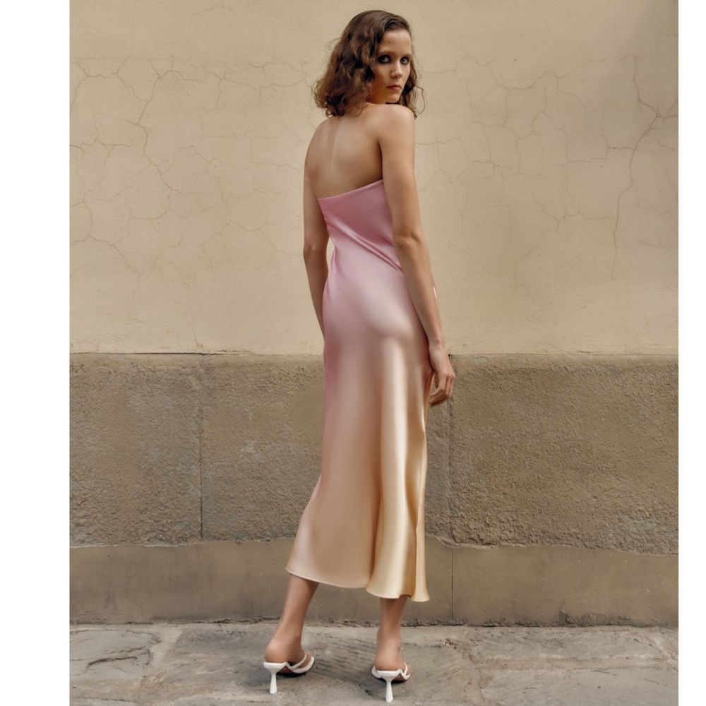 Zara STRAPLESS TIE DYE SATIN EFFECT DRESS - Picture 8 of 16